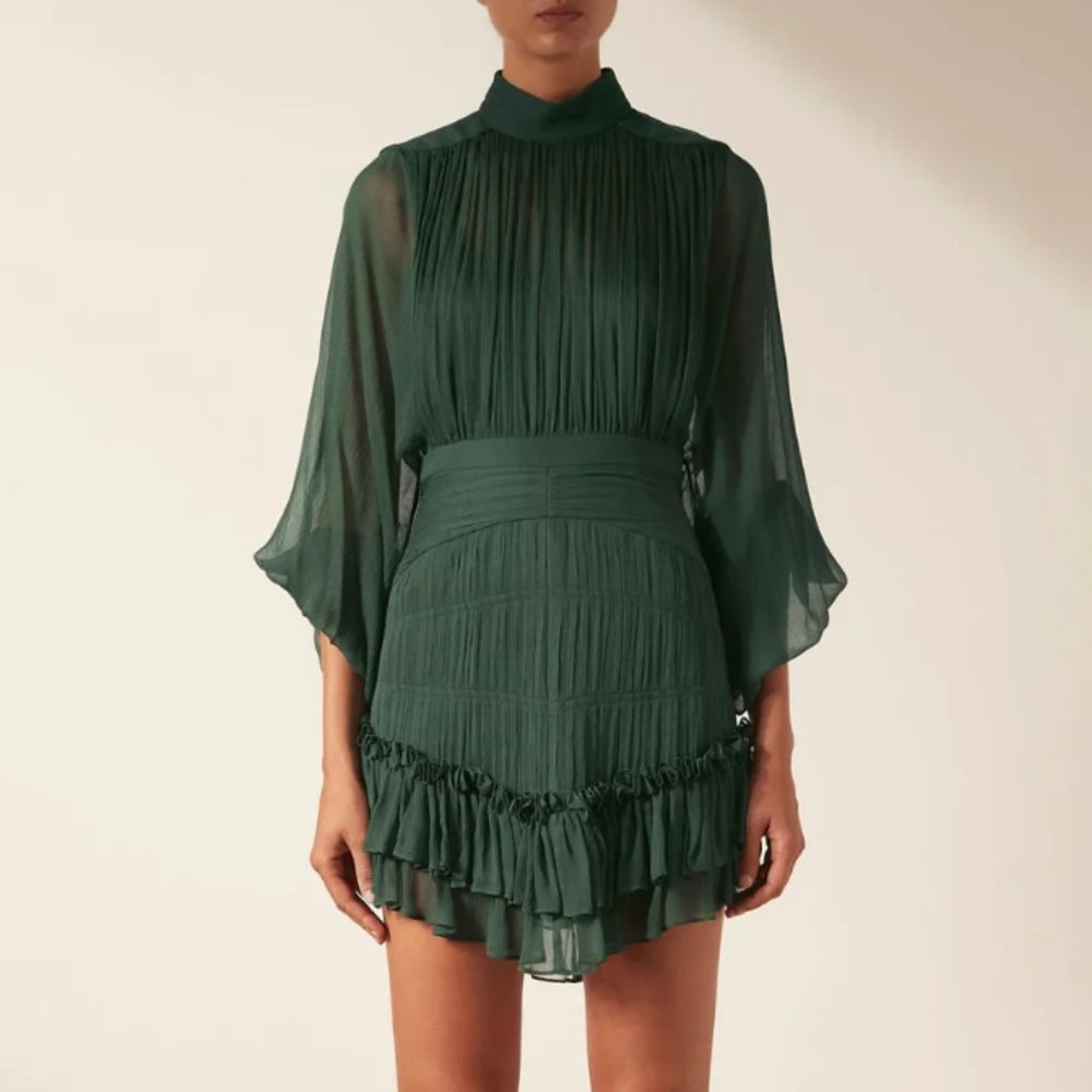 Shona Joy | Lonie Long Sleeve Mini Dress - Rosemary | XS